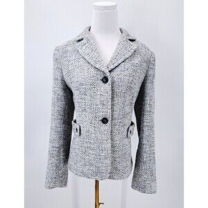 Talbot's Cotton Blend Tweed Coat Women's 10 Grey Metallic White Tweed Mid Length
